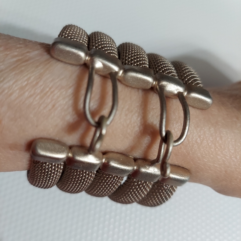 Sarah Cavender-Metal Works Antique Handcrafted Silver/5 Layer Mesh Tubular Brace